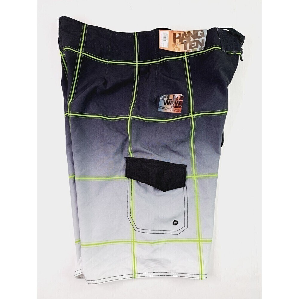 HANG Ten 10 Mens Board Shorts Surf Swim White Green Black Size 30 Side Pocket - Picture 2 of 7